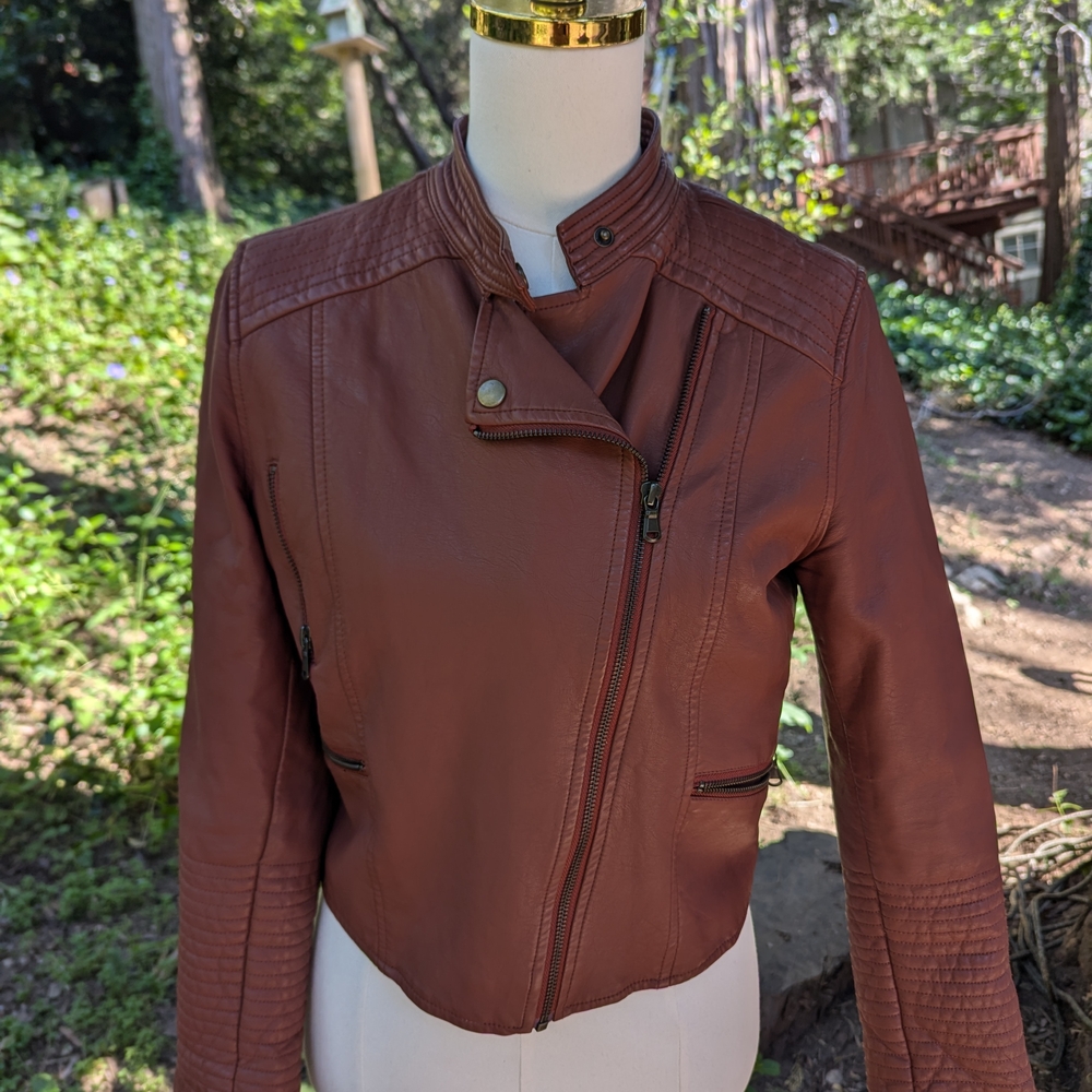 Anthropologie Ettitwa Brown Small Leather Jacket‎ Relaxed Fit